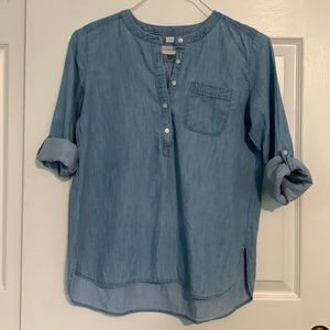 Ann Taylor Loft “the softened shirt” size medium light wash denim cotton top